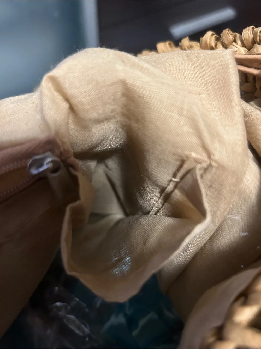 Woven Drawstring Bucket backpack Bag in Tan